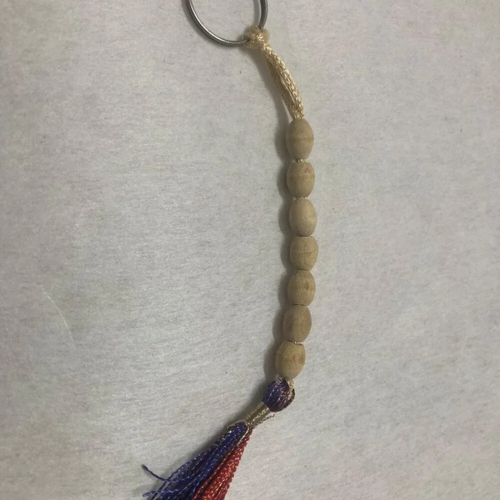 Short Wooden Beaded Keyring Handmade Tan Beaded Keychain New keyholder